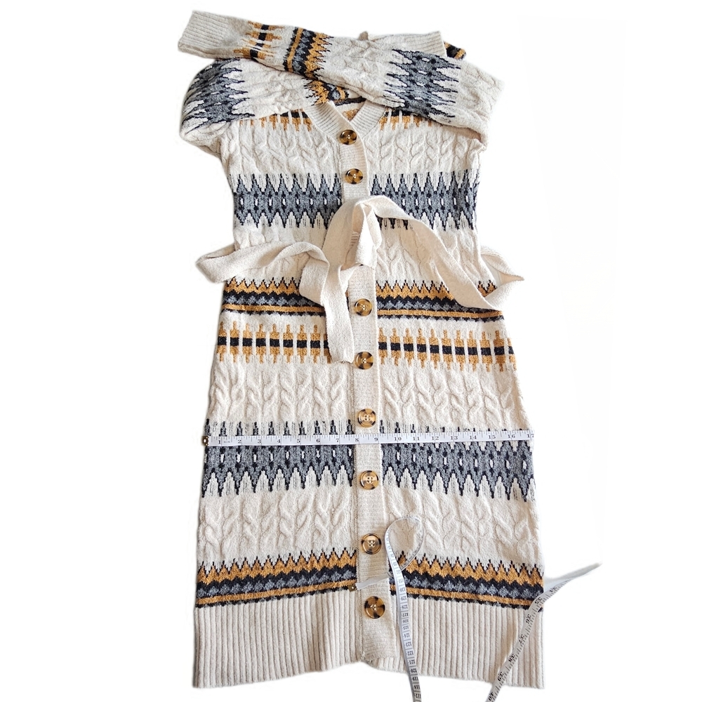 Lucky Brand Fair Isle Cardigan Knit Sweater Dress Aztec Geomteric Patterned - Picture 13 of 16